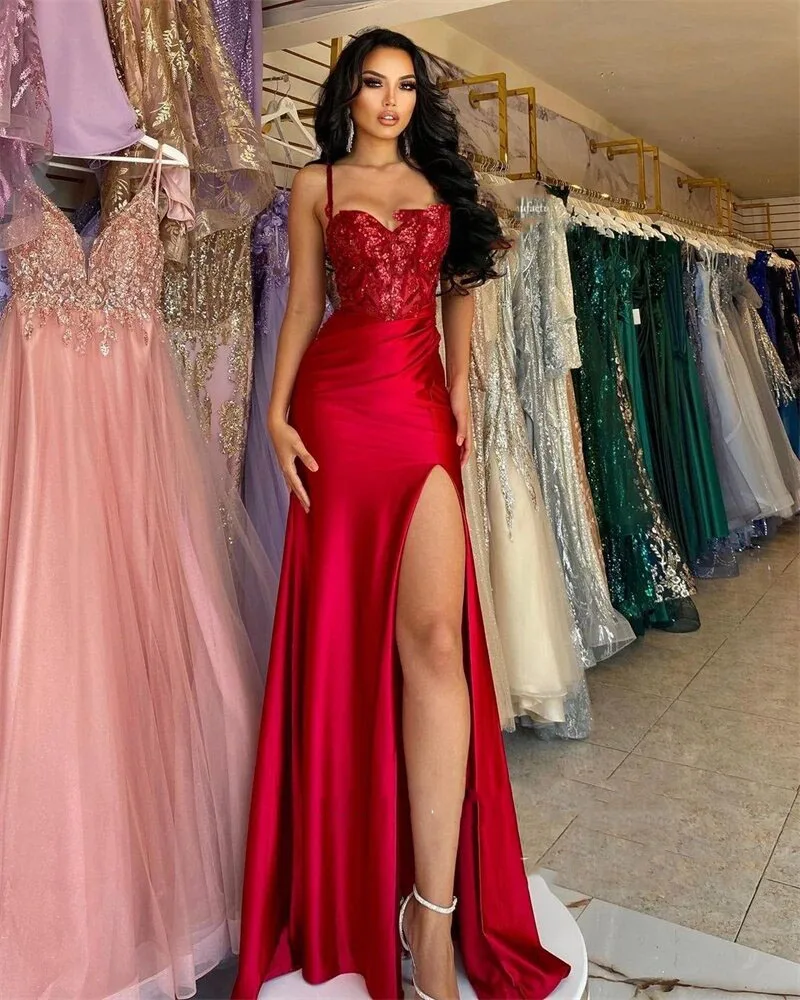 Top Trends: Sexy Sparkly Red Sequin Mermaid Long Prom Dresses Sweetheart Halter Split Evening Gowns Formal Party Dress Sexy 2024CL-541 Shoppable Styles