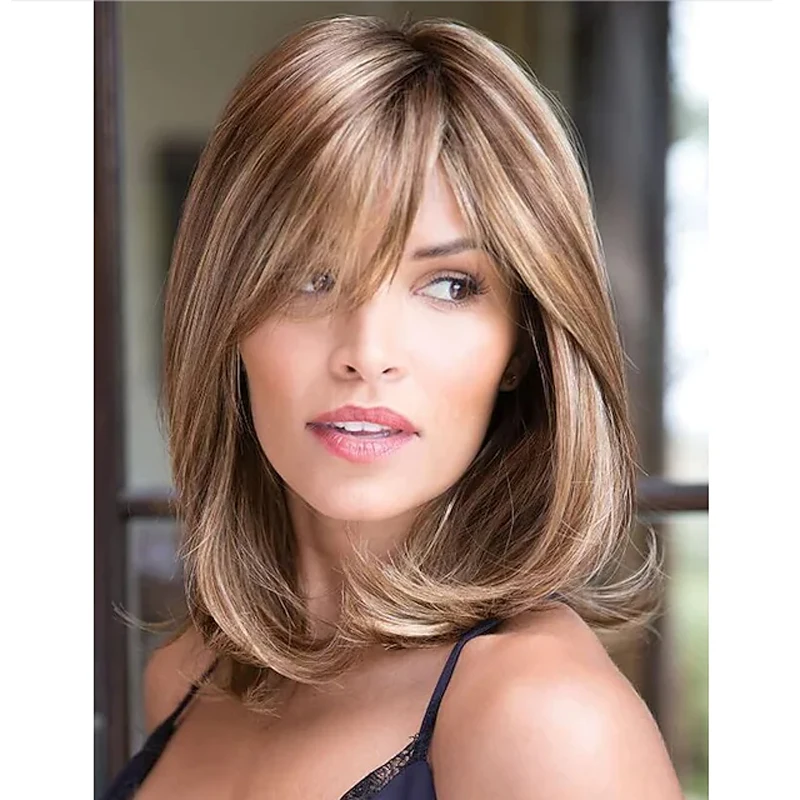 Top Trends: HAIRJOY Women Short Layered Fluffy Curly Heat Resistant Synthetic Hair Wigs Brown Highlight Bob Wig With Bangs Shoppable Styles