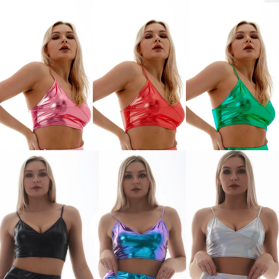 Top Trends: Women Metallic Multiple Colour Shiny Camisole Crop Top Vest Fashion Pu Leather Pole Dancing Bra Tank Tops Clubwear Shoppable Styles