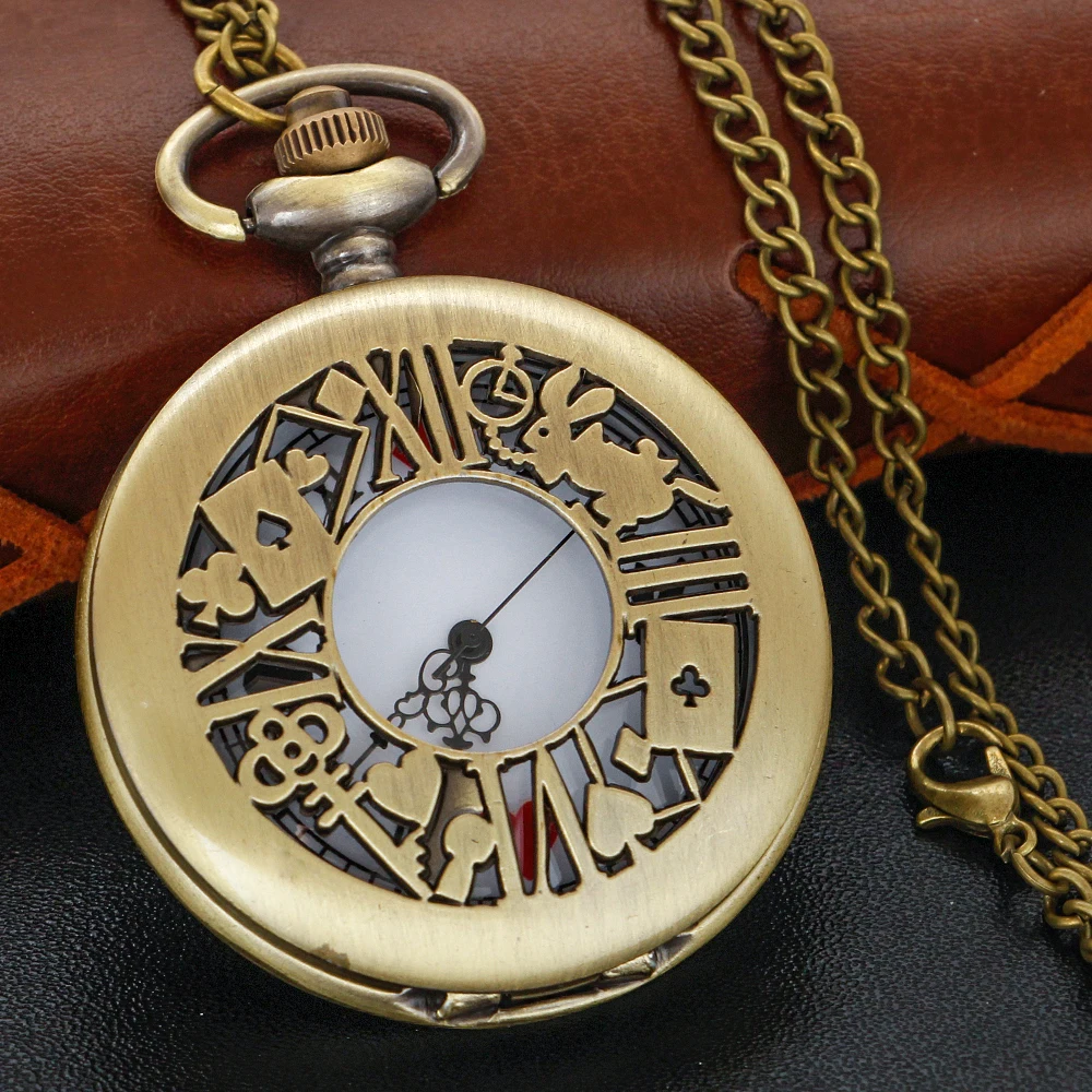 Top Trends: Alice Theme Bronze Hollow Quartz Pocket Watch Men&#039;s And Women&#039;s High Quality Necklace Timing Pendant Jewelry Gift Clock Shoppable Styles