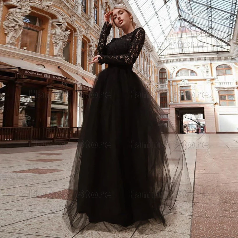 Top Trends: New Arrival Gothic Lace Wedding Dress Boat Neck Long Sleeves Open Back Sexy Black Bridal Gown Custom Size Women Vestido De Noiva Shoppable Styles