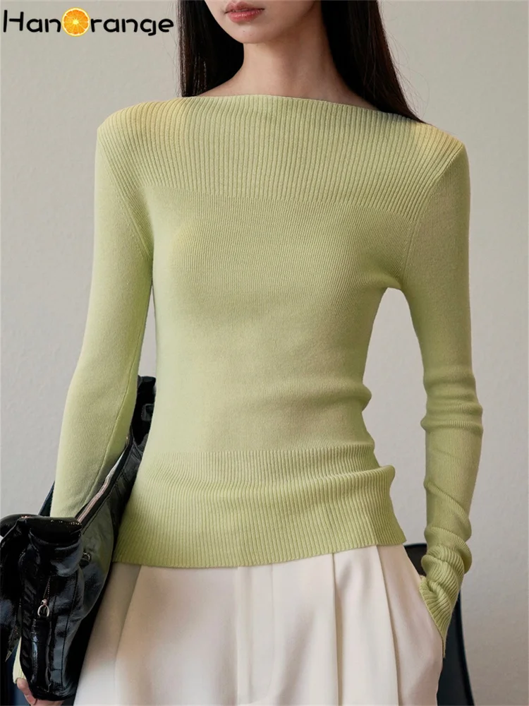 Top Trends: HanOrange 2024 Spring Simple Fashion Slash Neck Knitted Bottom Shirt Slim Inner Layer Top Female Shoppable Styles