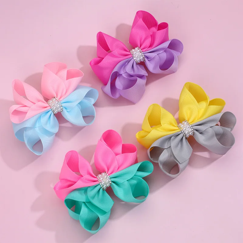 Top Trends: Colorful Girls Pearl Hair Bows Clips Kids Teens Ribbon Bow Boutique Hairpins Children Hairclips Headwear Hair Accessories Shoppable Styles - Image 2