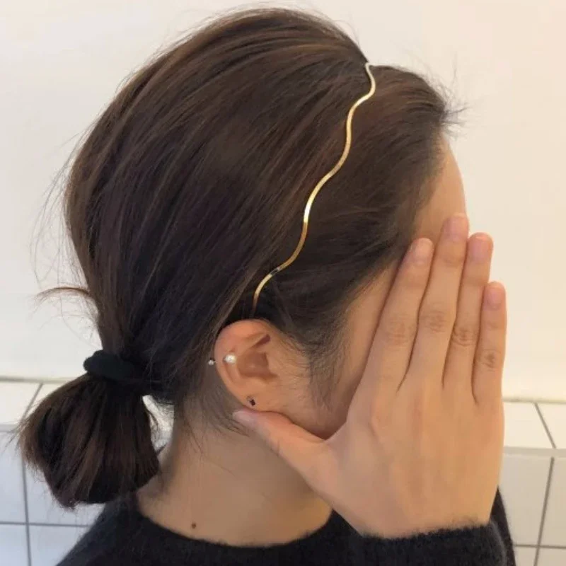 Top Trends: 2023 New Fashion Women Gold Metal Wave Bending Hairbands Geometric Thin Headbands Elegant Headdress For Daily Party Shoppable Styles