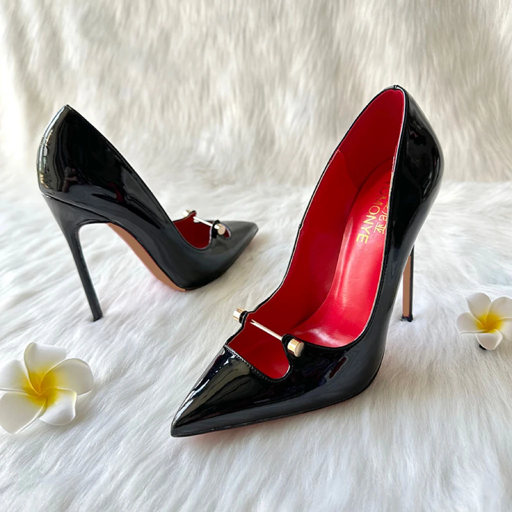 Top Trends: Black White Red Patent Leather Shallow Metal Hollow Out Open Toed Women Lady Hot Sale 120mm High Heel Shoes Pump Shoppable Styles