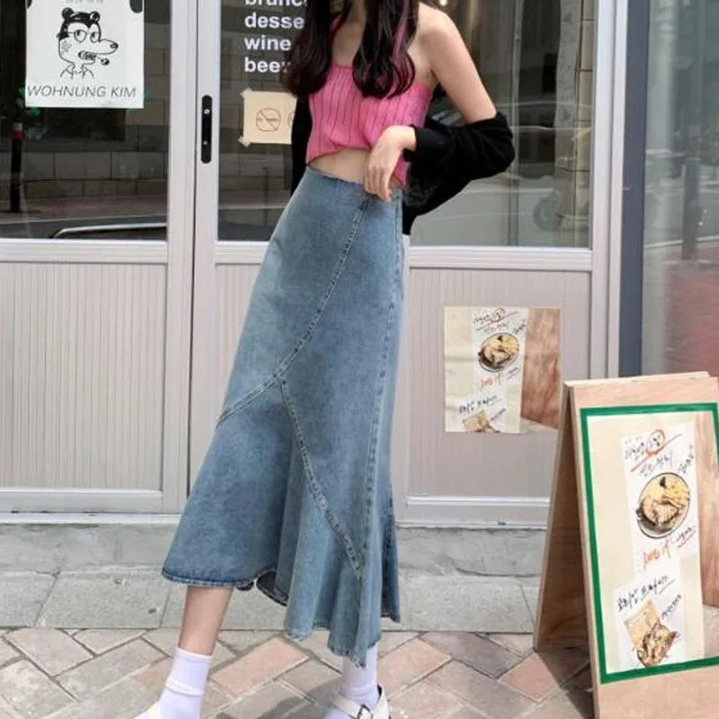 Top Trends: New Autumn Fashion Design Sense Retro High Waist Denim Half Skirt Korean Version Versatile Slim Spicy Girl Long Fishtail Dress Shoppable Styles - Image 2