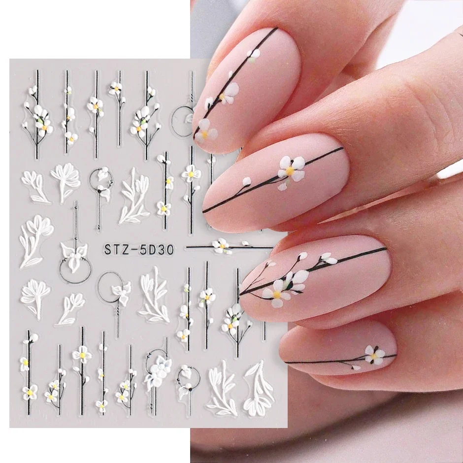 Top Trends: 5D Simple Flowers Nail Embossed Stickers Elegrant Wedding Design Adhesive Sliders Summer Textured Engraved Decoration LYSTZ5D-30 Shoppable Styles