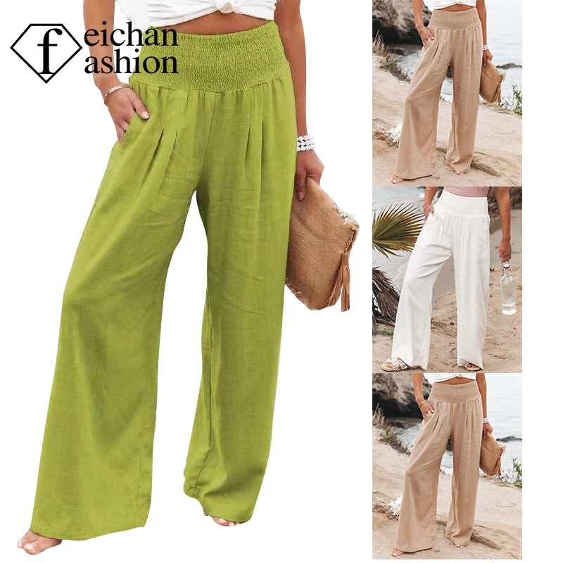 Top Trends: 2023 Europe And The United States Spring And Summer Leisure Wide Leg Cotton Hemp Burst Loose Pants Women Shoppable Styles