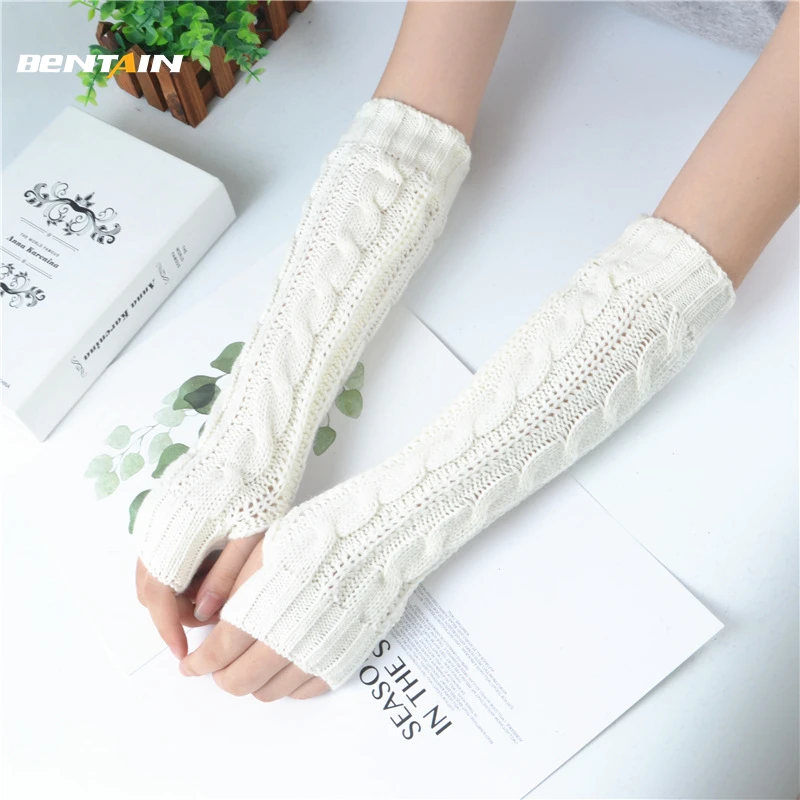 Top Trends: Women's Long Fingerless Gloves Winter Punk Warm Oversleeves Knitted Half Finger Twist Arm Sleeve Mitten Keep Warm Arm Warmer Shoppable Styles