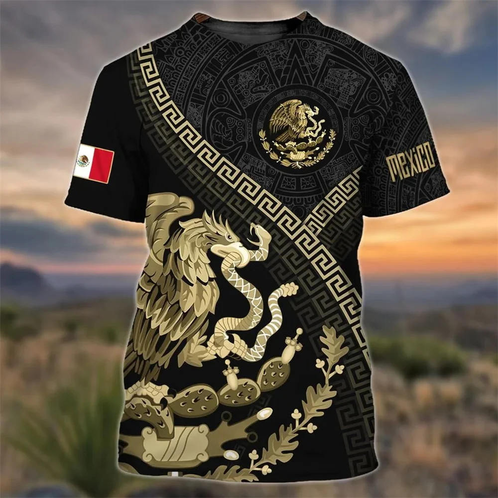 Top Trends: Mexico National Flag Print T Shirt For Men Fashion 3D Eagle Pattern Short Sleeve Oversized T-shirt Leisure O-neck Tee Streetwear Shoppable Styles