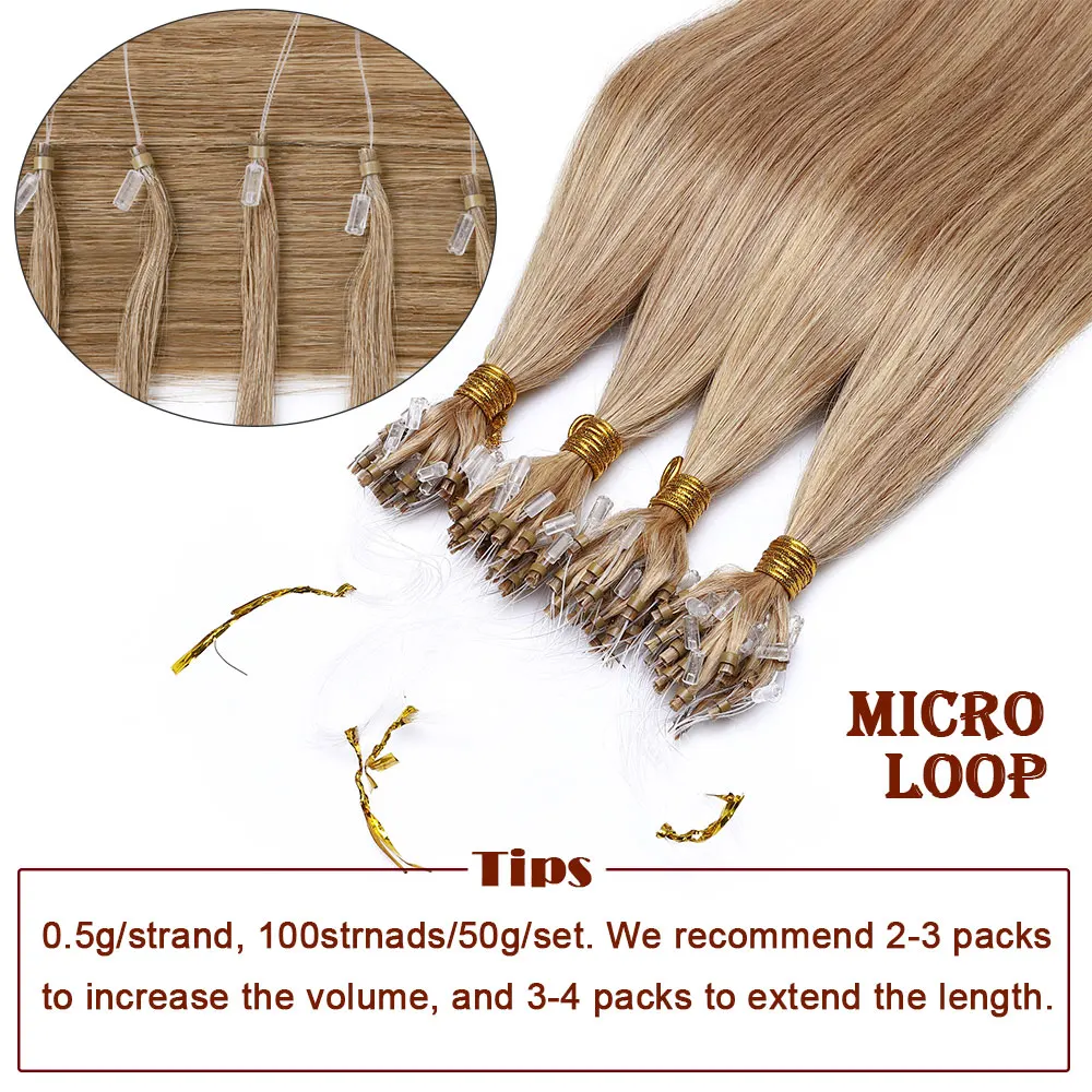 Top Trends: Rich Choices 100strnads Micro Loop Hair Extensions Straight Human Hair Micro Link Micro Bead Hair Extensions For Women Shoppable Styles - Image 5