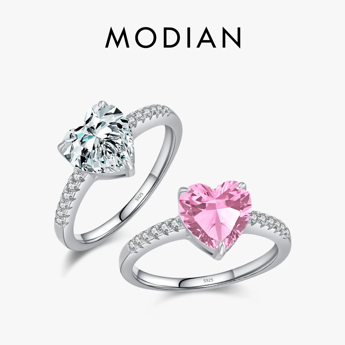 Top Trends: MODIAN 925 Sterling Silver Romantic Dazzling Pink Hearts Zirconia Wedding Ring For Women Engagement Classic Fine Jewelry Gifts Shoppable Styles