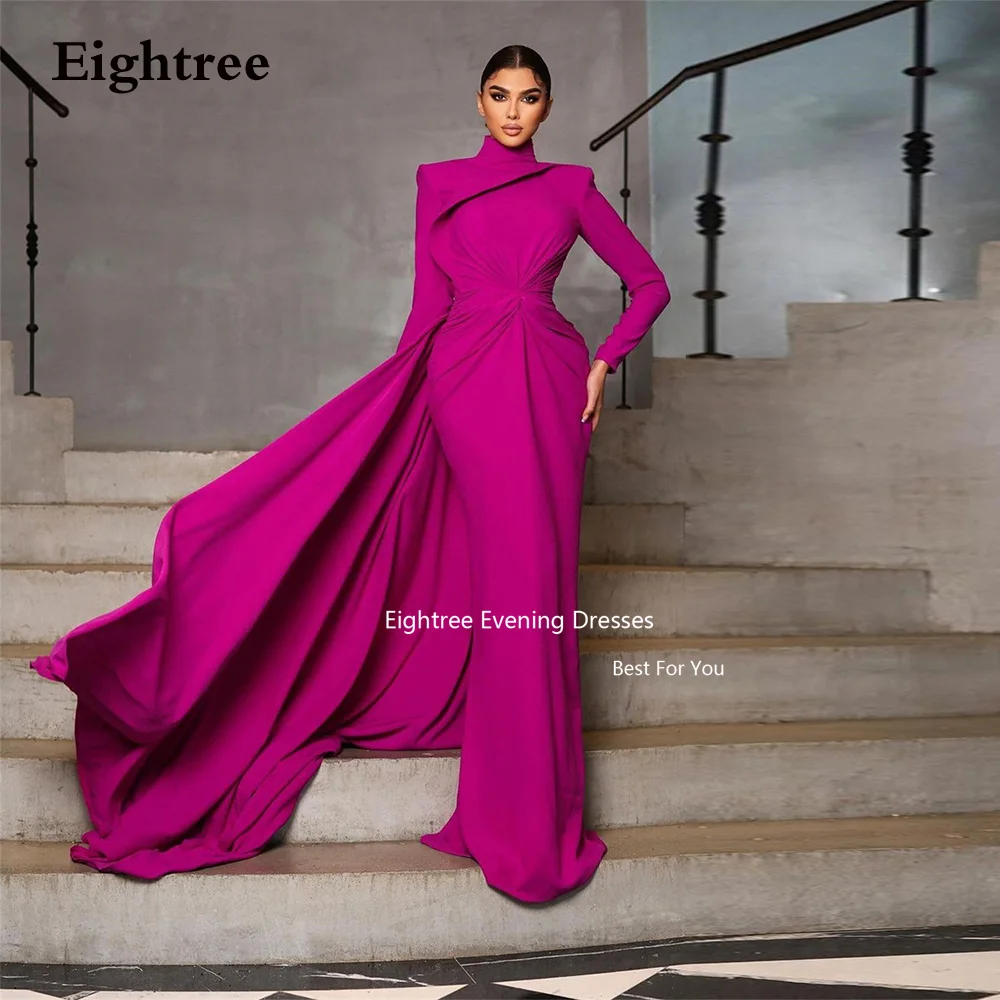 Top Trends: Eightree Fuchsia Vintage Evening Dresses Mermaid Long Sleeves High Neck Vestidos De Gala 2023 Vestidos Para Eventos Especiales Shoppable Styles