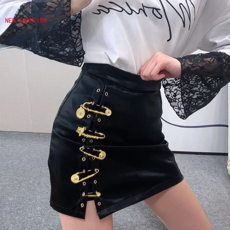 Top Trends: Gothic Punk PU Leather Skirts Women Fashion Vintage Mall Goth Black A-line Skirt Female Harajuku High Waist Hip Mini Y2k Shoppable Styles