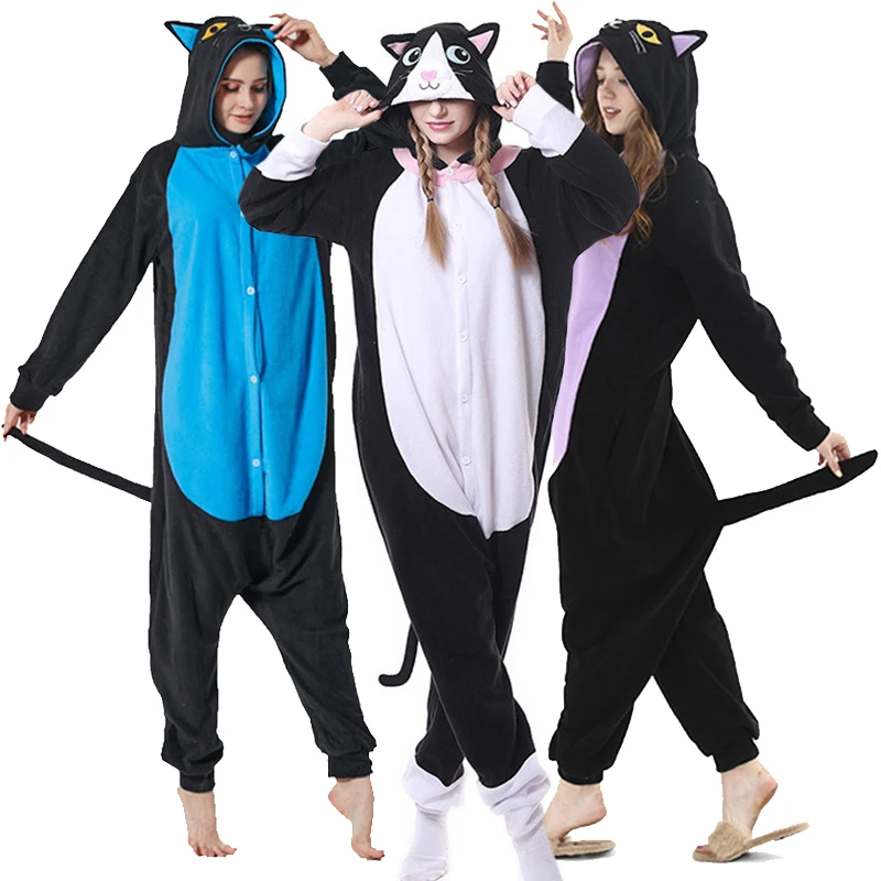 Top Trends: Kigurumi Onepiece Pajamas Adult Animal Cat Cosplay Onesie Women Men Couple Winter Pajamas Suit Anime Sleepwear Flannel Homewear Shoppable Styles