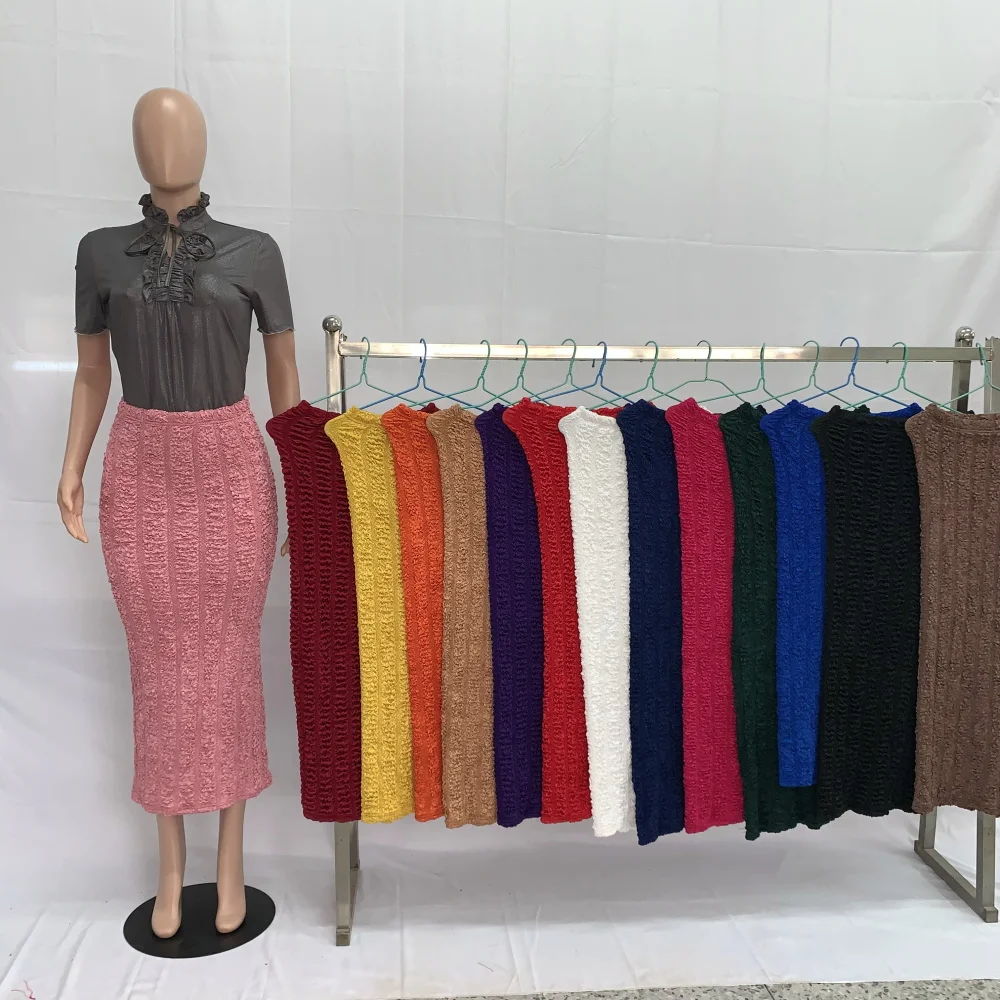 Top Trends: 2024 Spring Summer Women New Type Knitted Long Muslim Fashion High Waist Pastel Midi Plus Size Casual Pencil Skirts 202048 # Shoppable Styles