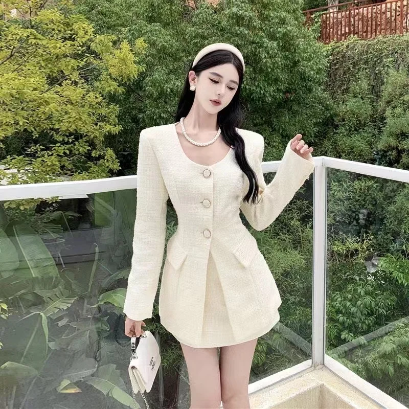 Top Trends: Autumn And Winter Temperament Socialite Style Long Sleeve Waist Waist Jacket Women High Waist Slimming Skirt Suit Two-Piece Set Shoppable Styles