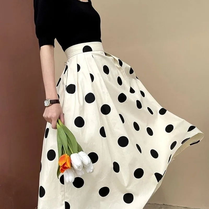 Top Trends: Fashion Elegant Polka Dot Printed Skirt Women's Clothing Summer Casual Korean High Waist A-Line Temperament Skirts For Female Shoppable Styles - Image 6