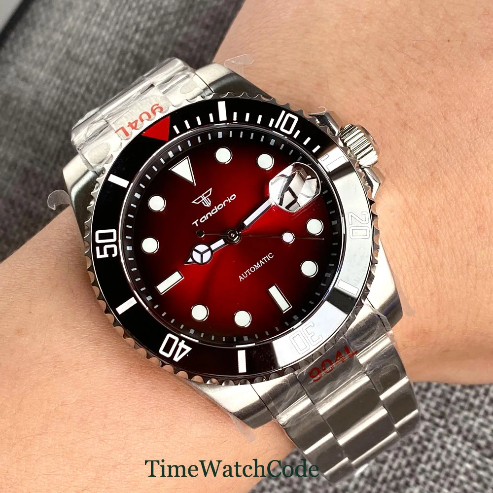 Top Trends: 40mm NH35A Diver Mechanical Automatic Mens Watch 20ATM Waterproof Sapphire Glass Date Cyclops Red Dial Oyster Strap Tandorio Shoppable Styles