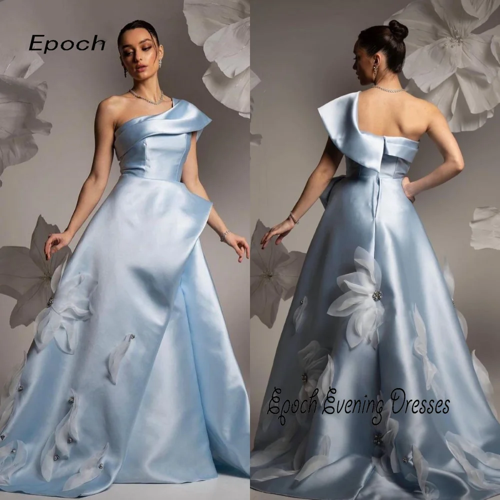 Top Trends: Epoch Satin Evening Dress 2024 Arabia Design One-Shoulder Floor-Length A-Line Elegant 3D Flower Sexy Women Cocktail Prom Gown Shoppable Styles