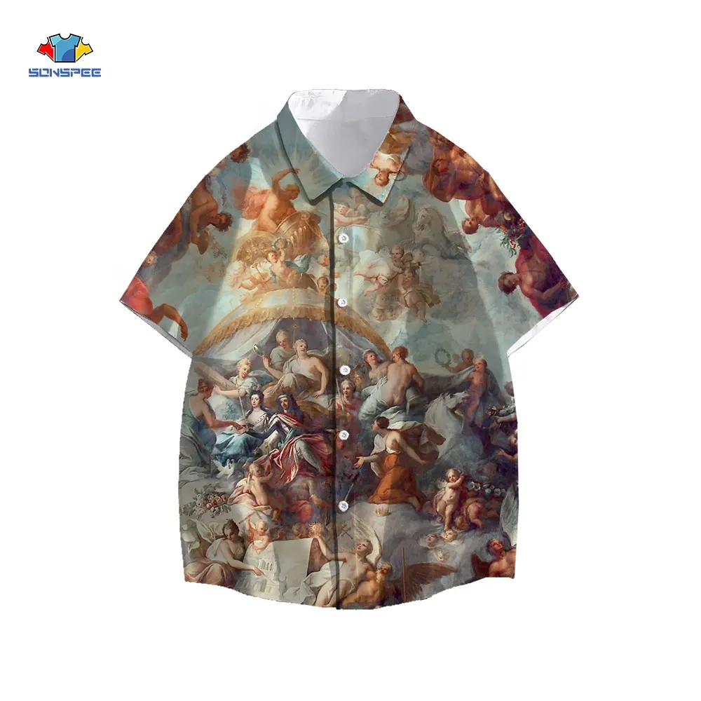 Top Trends: SONSPEE Vintage European Fresco Print Hawaiian Shirt Aesthetic Men's Summer Short Sleeve Shirts Women Casual Oversize Beach Top Shoppable Styles