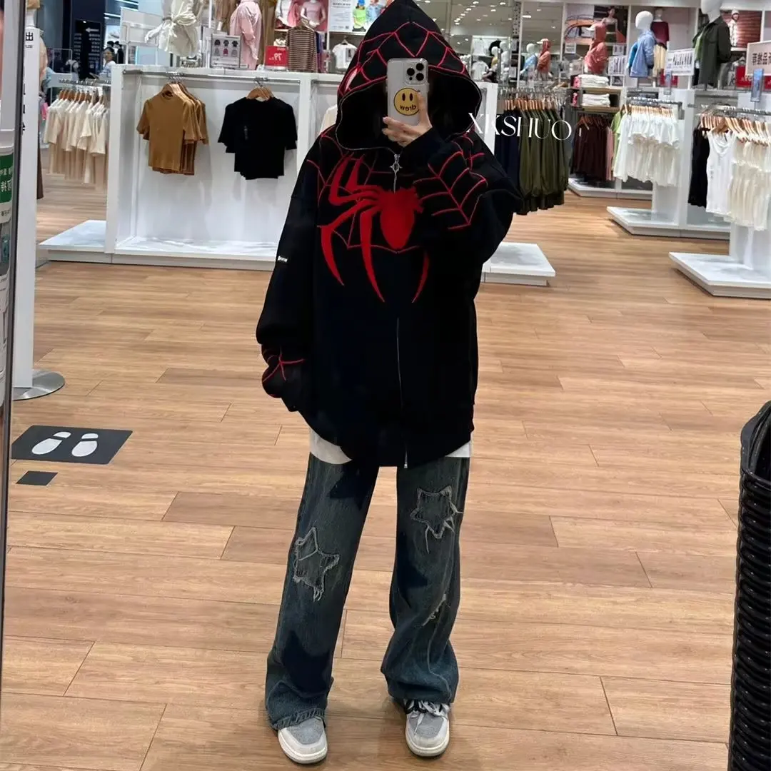 Top Trends: Palestine Women's Spider Man Hoodie Harajuku Hip Hop Full Zip Jacket Coat Street Dress Women's Gothic Punk Loose Pocket Hoodie Shoppable Styles - Image 2