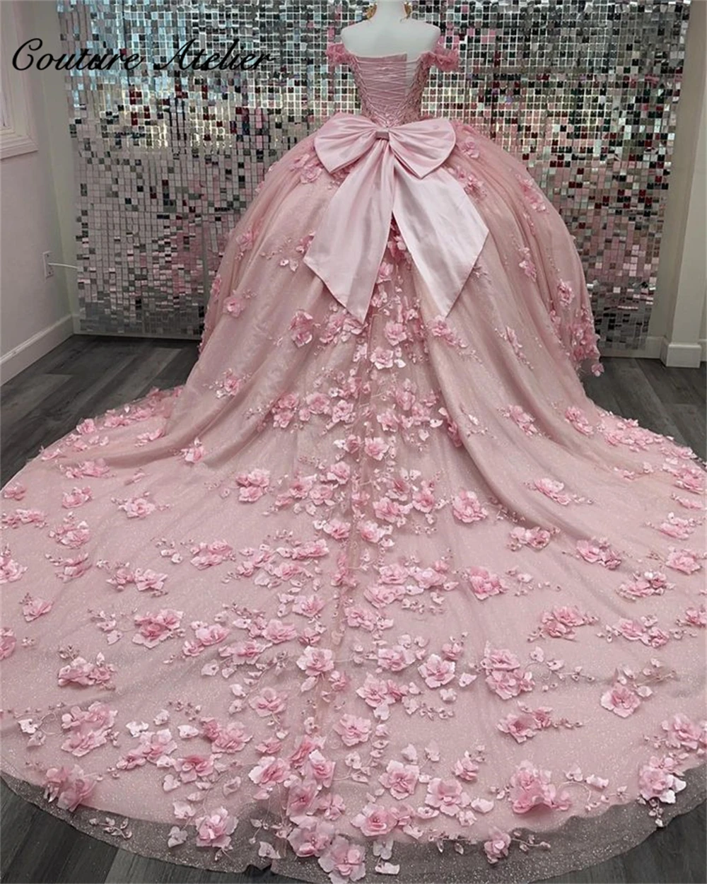 Top Trends: Off The Shoulder Light Pink 3D Flowers 15 Dress Quinceanera 2024 With Bow Ball Gown Quince Dresses Princess Formal Occasion Gown Shoppable Styles