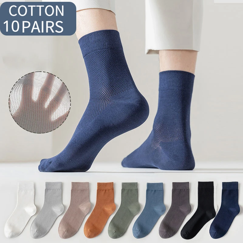 Top Trends: 10 Pair Pure Cotton Mesh Mens Socks Summer Crew Thin Antibacterial Deodorant Black Casual Long Mid Tube Dress Socks Spring Shoppable Styles