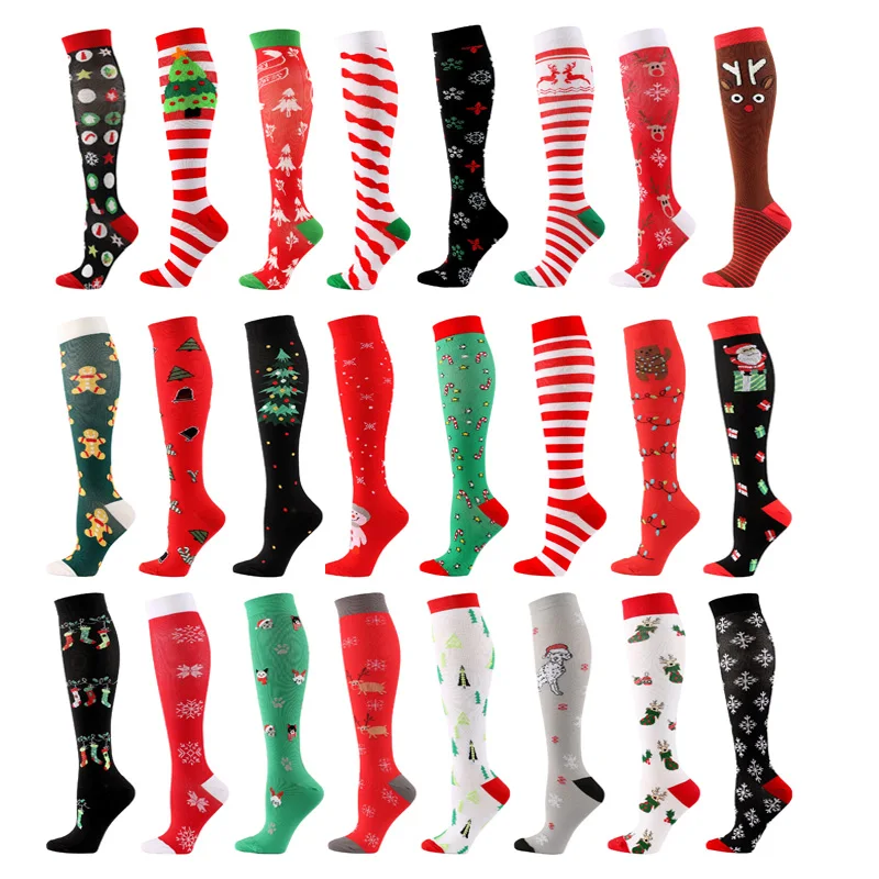 Top Trends: 2021 High Quality Women Men Christmas Compression Stockings Compress Running Knee High Nylon Sports Socks Relieve Muscle Fatigue Shoppable Styles