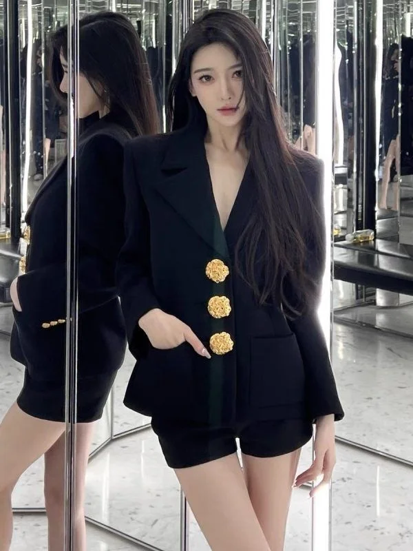 Top Trends: Spring New Coat Women's Black Blazer Jacket Metal Button Short Fashionable Cardigan Suit Gothic Tops Kawaii Korean Streetwear Shoppable Styles