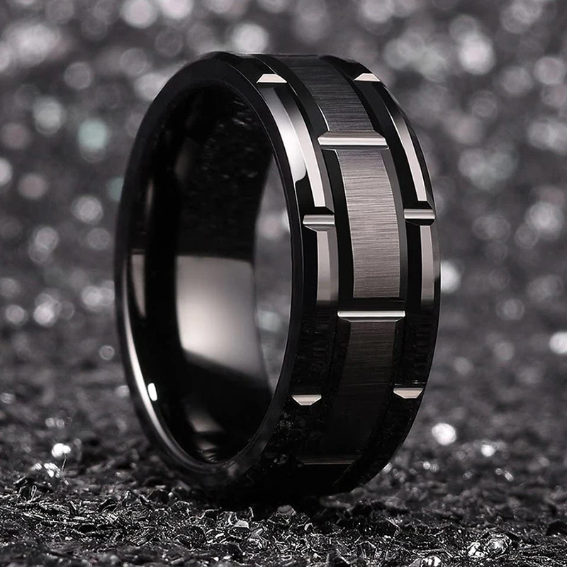 Top Trends: Fashion Men 8MM Stainless Steel Ring Black Color Brushed Double Groove Pattern Men's Wedding Ring Party Jewelry For Women Gift Shoppable Styles