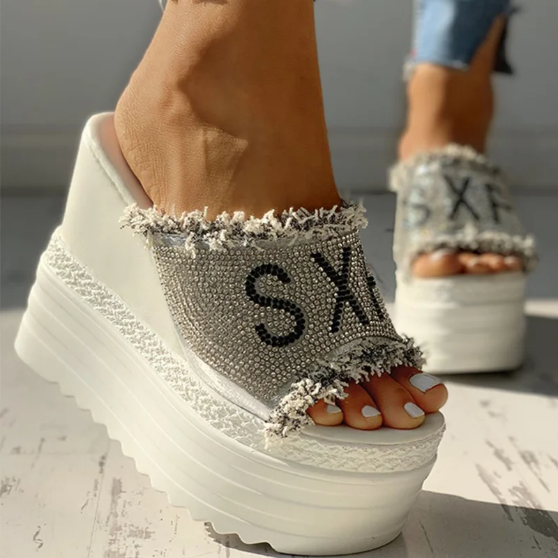 Top Trends: Crystals Wedges High Heels Slippers Leisure Summer Sandal Woman Shoes Women Platform Mules Slippers Slip On Outside Pantuflas Shoppable Styles