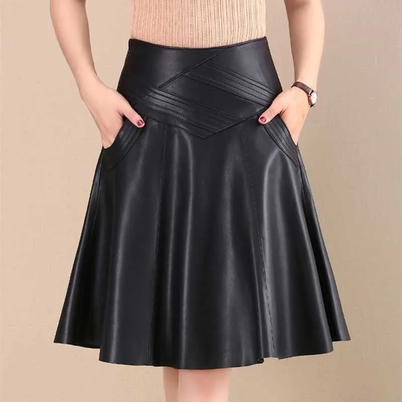 Top Trends: Fashion Zipper Spliced Solid Color PU Women Leather Skirt Women's Clothing 2023 Autumn Winter Loose Commuter High Waist Skirt Shoppable Styles