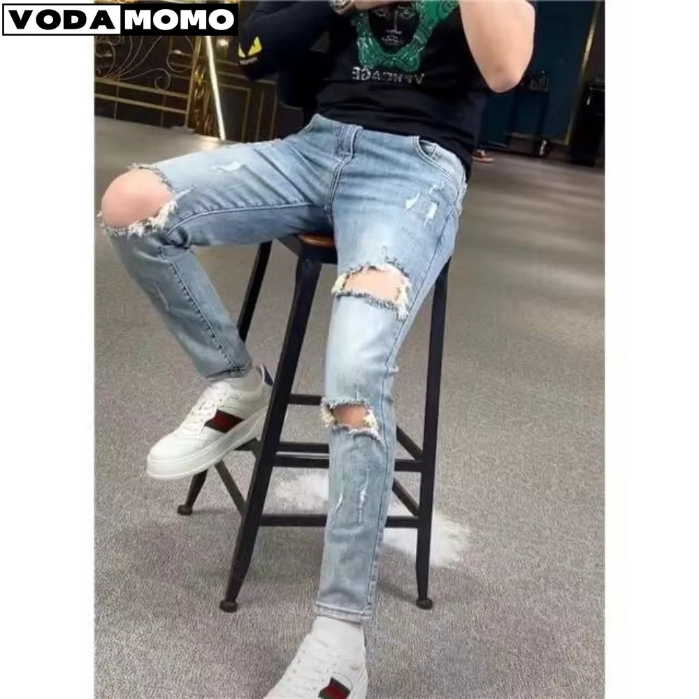 Top Trends: Men Stretch Skinny Denim Ripped Jeans Quality Men Classic Luxury Brand Denim Pants Men Street Slim Fit Jeans Pantalones Hombre Shoppable Styles