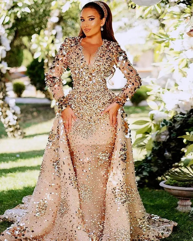 Top Trends: Sexy Evening Gowns For Arabic Women Aso Ebi Style Long Sleeves Prom Dresses Beaded Sheer Neck Luxury Custom Robes De Soirée 2023 Shoppable Styles