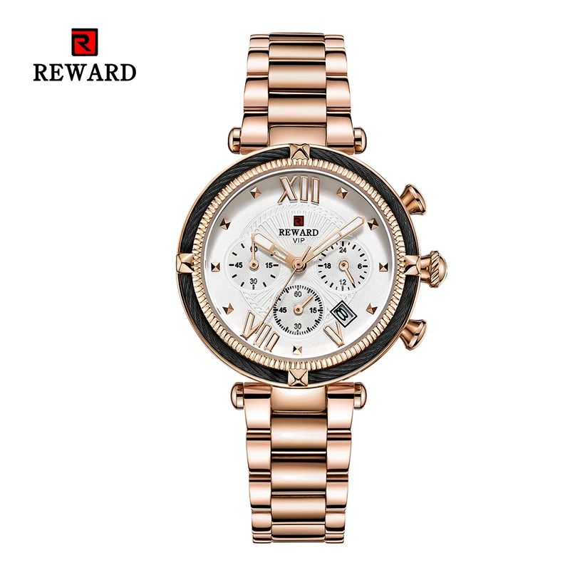 Top Trends: REWARD Fashion Women Wristwatch Stainless Steel Strap Quartz Watches Chronograph Calendar Waterproof Wrist Watch Gift For Wife Shoppable Styles