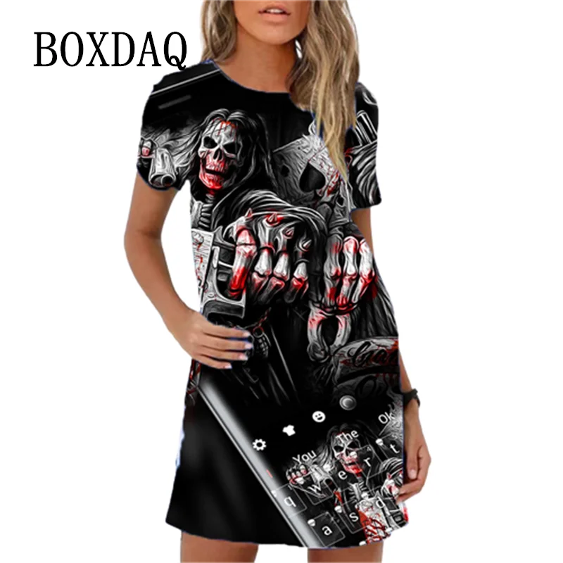 Top Trends: Fashion Skull 3D Print Women Dress Funny Horror Pattern Casual A -line Dress Summer 2023 New Short Sleeve O-Neck Ladies Sundress Shoppable Styles