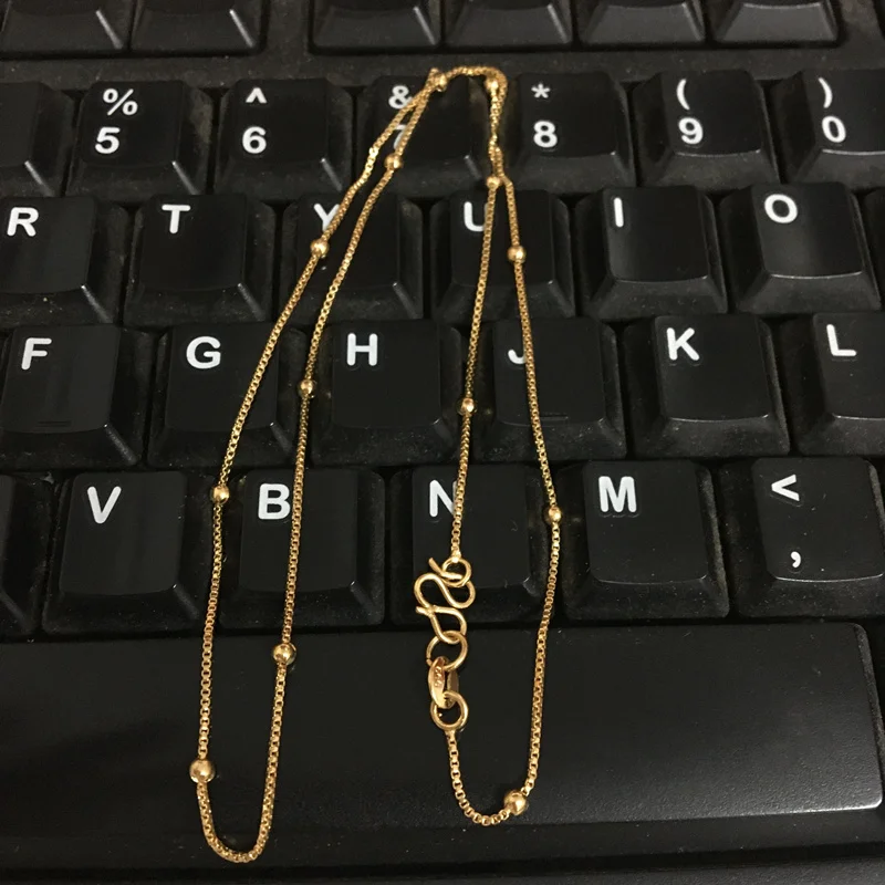 Top Trends: New Genuine 24K Gold Necklace Plating Gold 45CM Box Chain Beaded Necklace Short Chain For Woman Charm Jewelry Shoppable Styles - Image 5