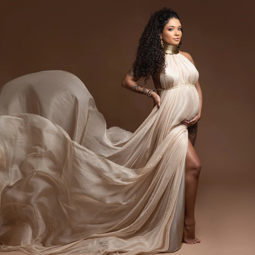 Top Trends: White Maternity Long Dresses Photography Posing Props Sexy Elegant Gold Color Leather African Shoot Studio Dress Shoppable Styles