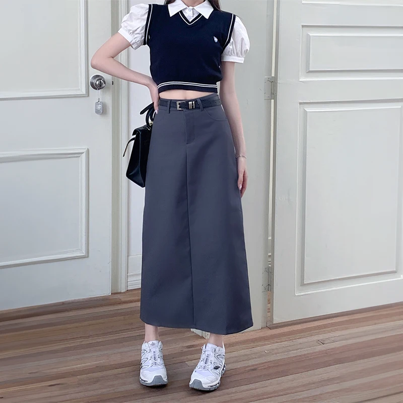 Top Trends: Long Black Skirts For Women Fashion Designer Luxury Winter Korean Female Elegant Casual High Waist Maxi Skirt Grey High Quality Shoppable Styles