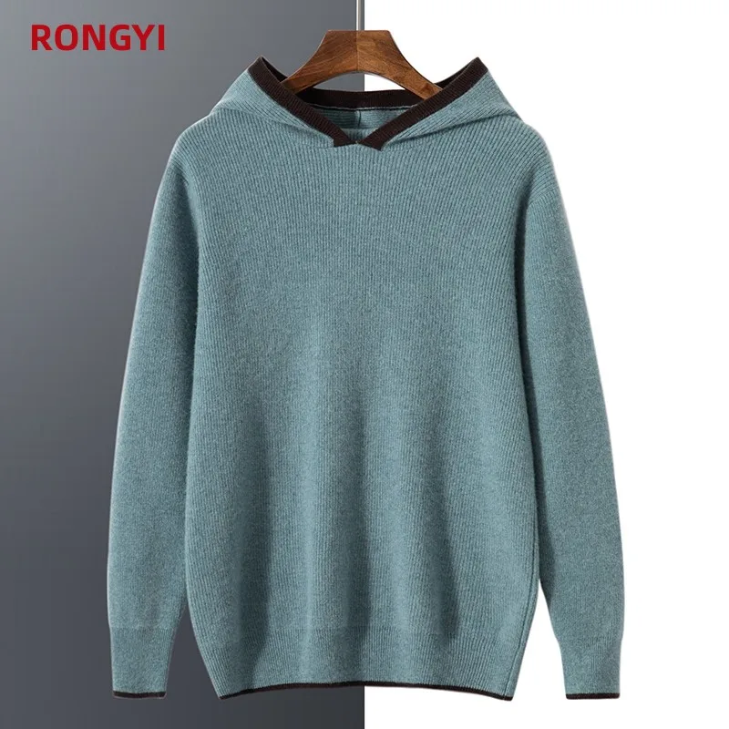 Top Trends: RONGYI 100% Pure Goat Cashmere Men's Sweater Pullover Autumn And Winter Thickened Keep Warm Casual Hooded Knitted Loose Top Shoppable Styles