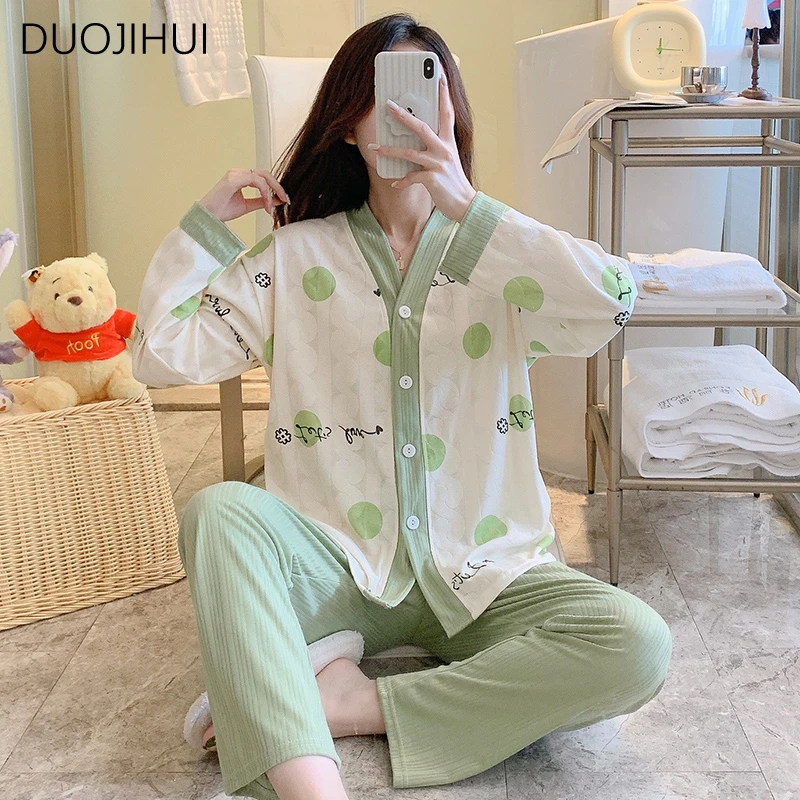 Top Trends: DUOJIHUI Classic Contrast Color Two Piece Female Pajamas Set Autumn Loose Chic Dot Simple Casual Fashion Home Pajamas For Women Shoppable Styles - Image 5