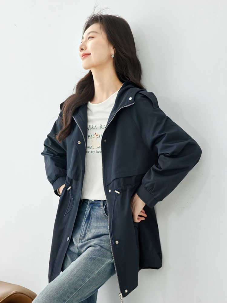 Top Trends: VIMLY Drawstring Waisted Long Trench Coat For Women 2023 Autumn New Cotton Blend Hooded Zipper Casual Jacket Coat Outwear M2817 Shoppable Styles - Image 6