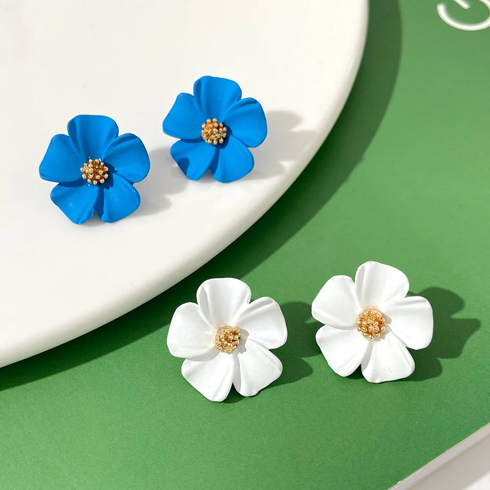 Top Trends: 925 Silver Needle Spring Summer Flower Earrings For Women Korean Jewelry 2023 Trendy Sweet Peach Blossom Women's Stud Earrings Shoppable Styles - Image 3