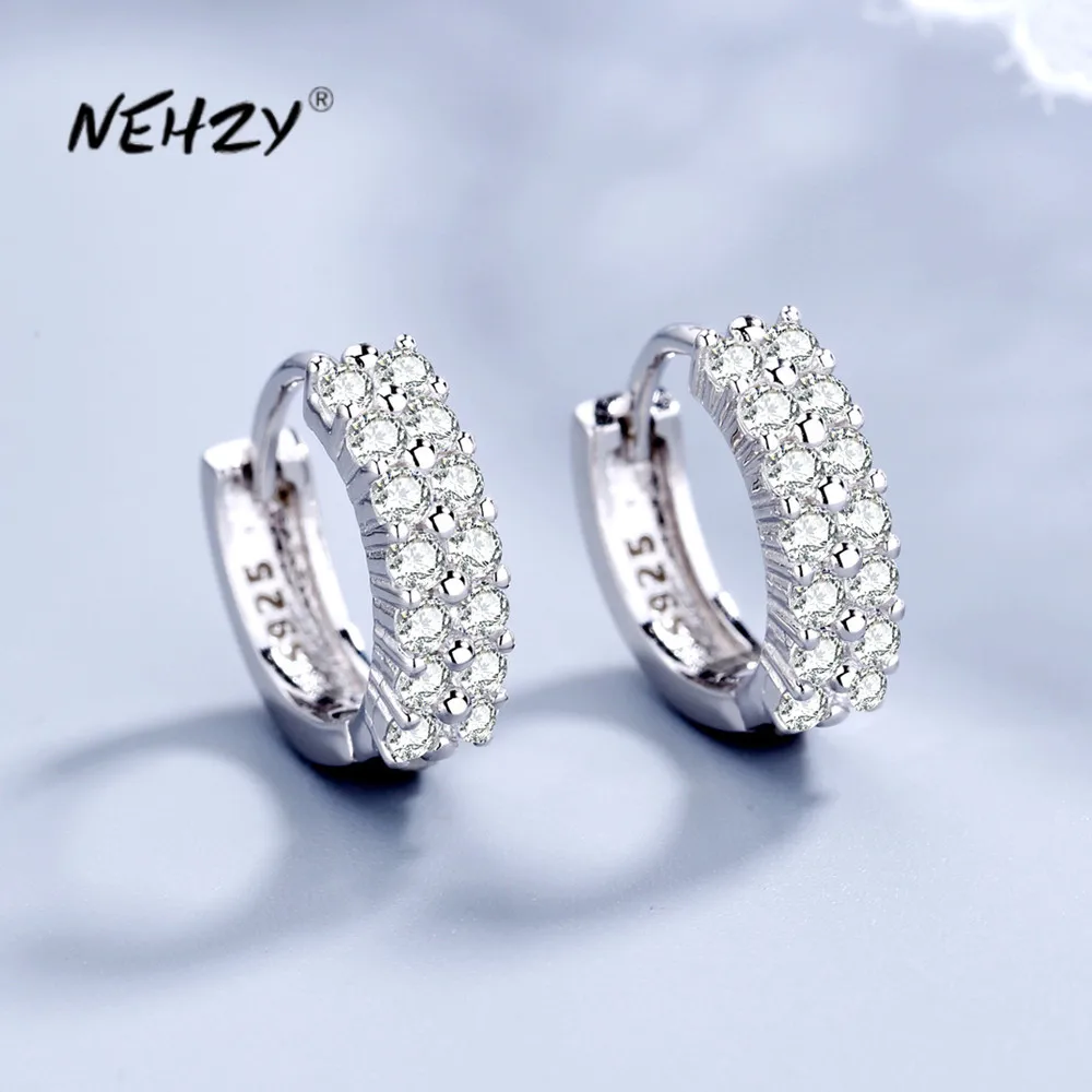 Top Trends: NEHZY 925 Silver Needle New Ladies Fashion High Quality Jewelry Double Row Crystal Zircon Round Silver Plated Stud Earrings Shoppable Styles