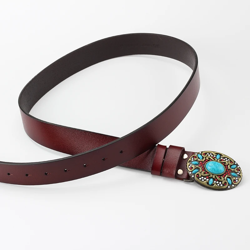 Top Trends: Fashion Women's Genuine Leather Belt Mosaic Gem Turquoise Belts Metal Buckle Arabesque Pattern Retro Lady Jeans Waistband Gift Shoppable Styles - Image 2