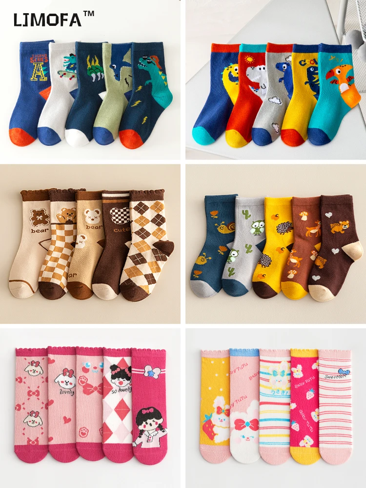 Top Trends: LJMOFA 5 Pairs Cotton Kids Socks Dinosaur Cartoon Cute Toddler Girls Socks Casual Sport Boys Socks Warm Socks For Baby C159 Shoppable Styles