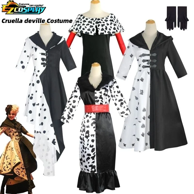 Top Trends: Cruella De Vil Cosplay Costume 4 Styles Women Gown Black White Maid Dress Outfits Halloween Party Shoppable Styles