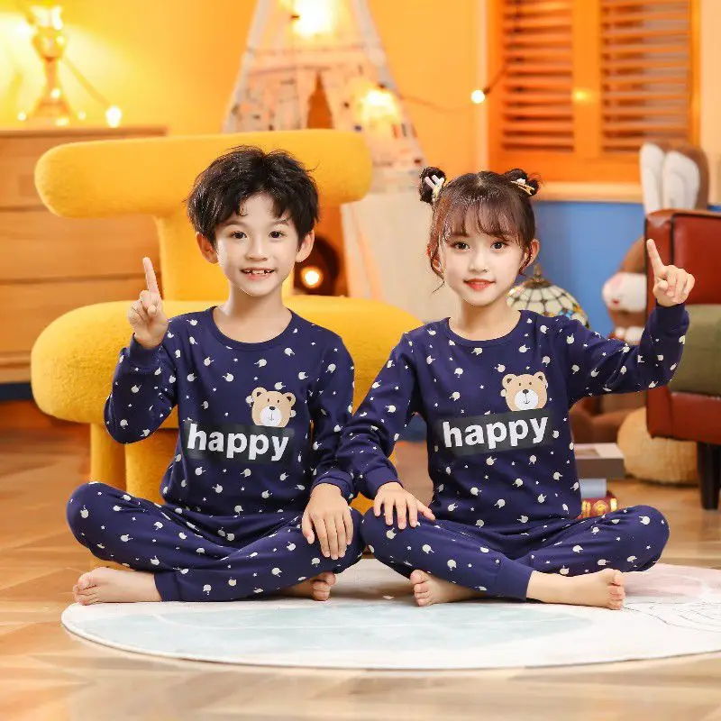 Top Trends: 100% Cotton Children Pajama Sets Autumn Winter Cartoon Kids Pajamas Suits Long Sleeve Warm Sleepwear For Kids Children Clothing Shoppable Styles