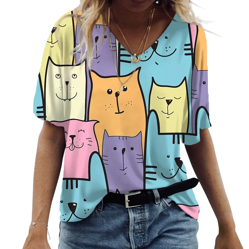 Top Trends: 2023 Summer Ladies T-Shirts Short Sleeve Tops Cat Graphic O-Neck Oversized Clothing Casual Y2k Streetwear New Women's Shirt Tees Shoppable Styles